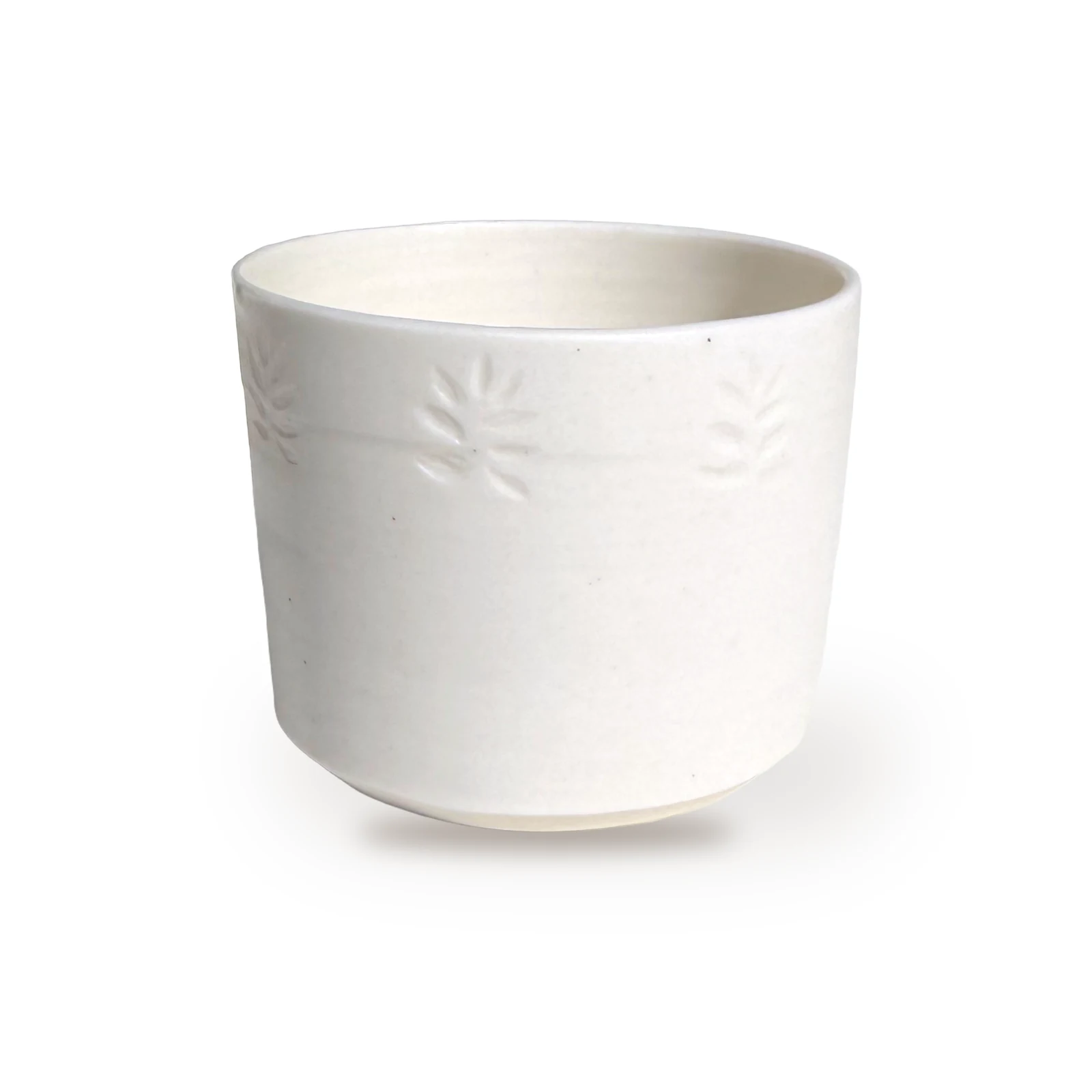 Gobelet Lin, porcelaine blanche, feuilles imprimées à la main : photo réelle sur fond blanc, vue principale